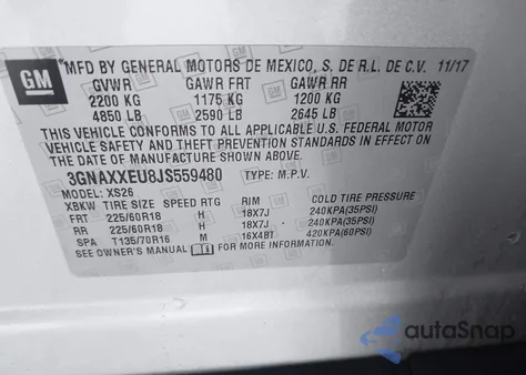 2018 Chevrolet Equinox Premier from USA, damaged, VIN 3GNAXXEU8JS559480